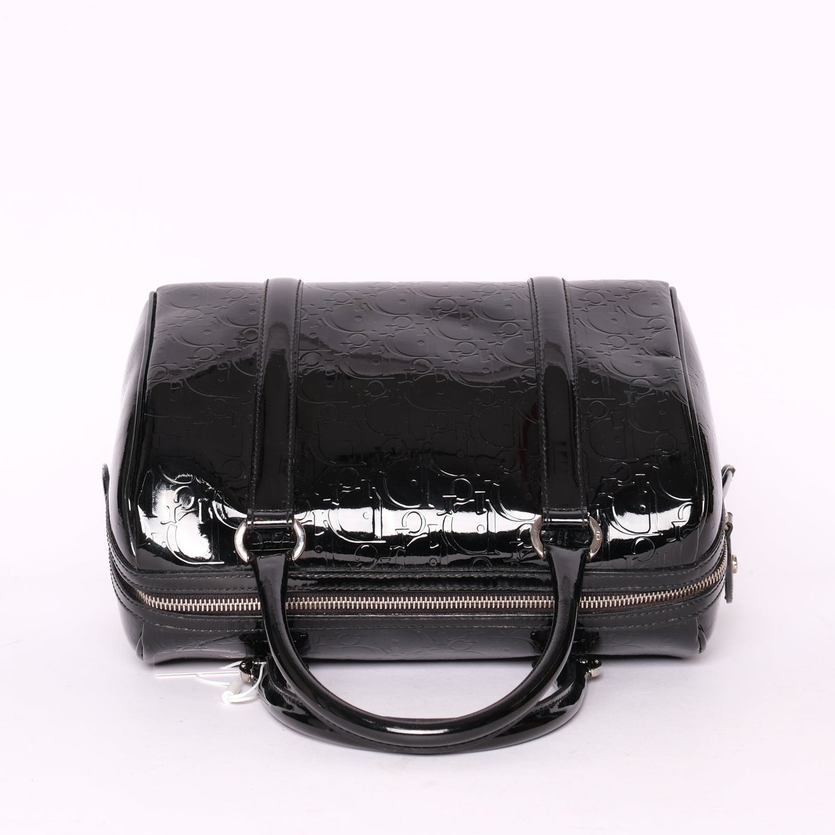 Christian Dior Black Patent Leather Trotter Monogram Boston Bag
