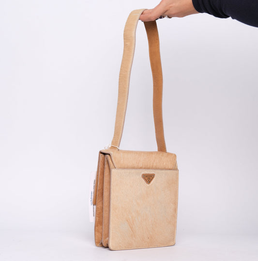 Prada Brown Ponyhair Buckle Front Shoulder Bag
