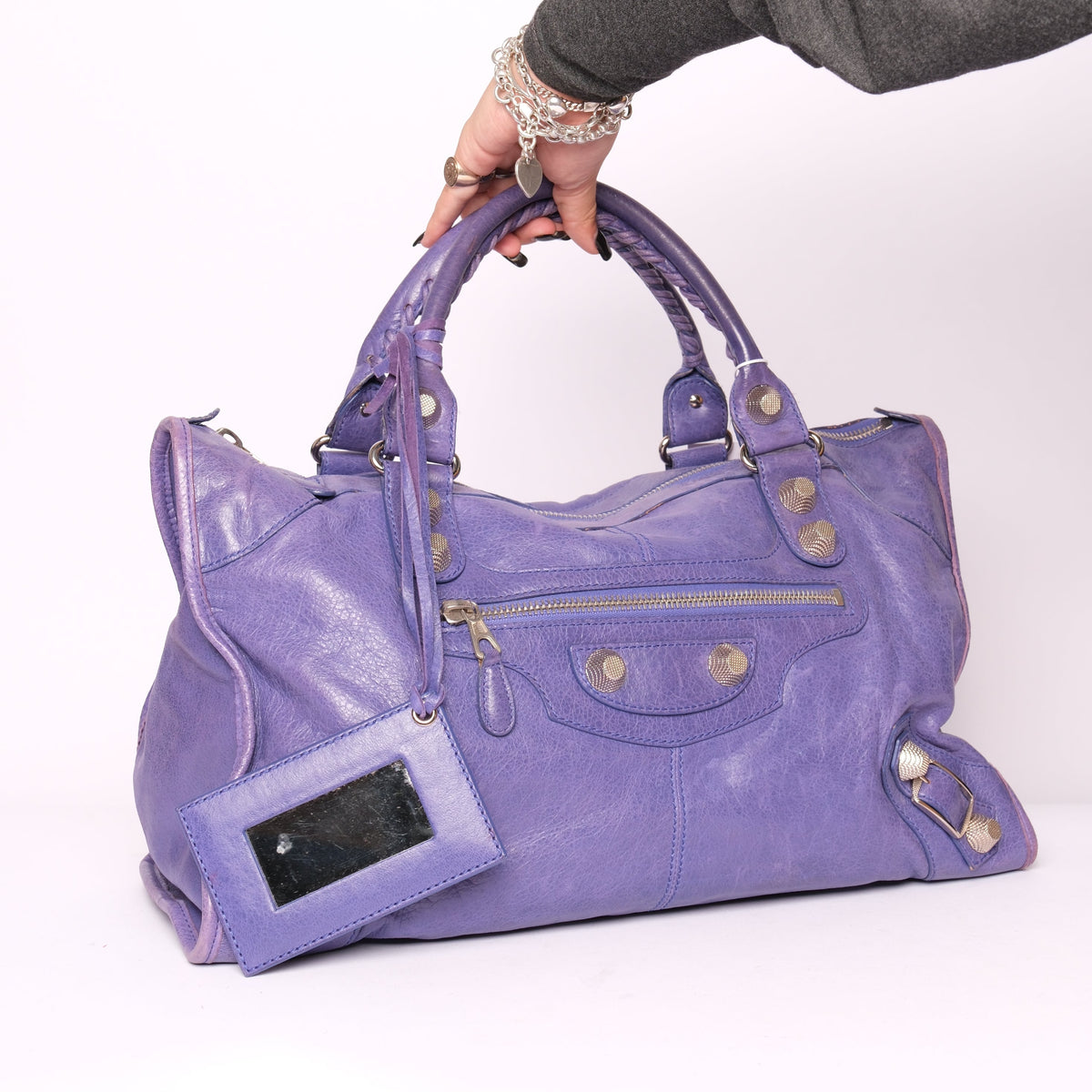 Balenciaga Purple Work City Bag w/ Silver Giant Hardware