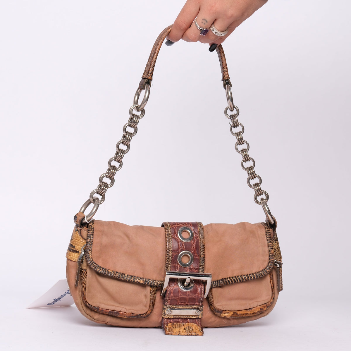 Prada Brown Tortoise & Nylon Double Pocket Shoulder Bag
