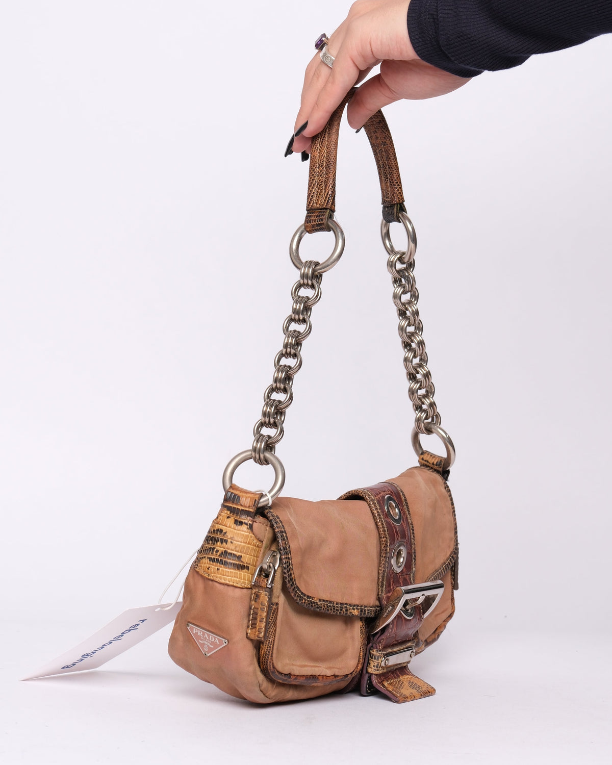 Prada Brown Tortoise & Nylon Double Pocket Shoulder Bag