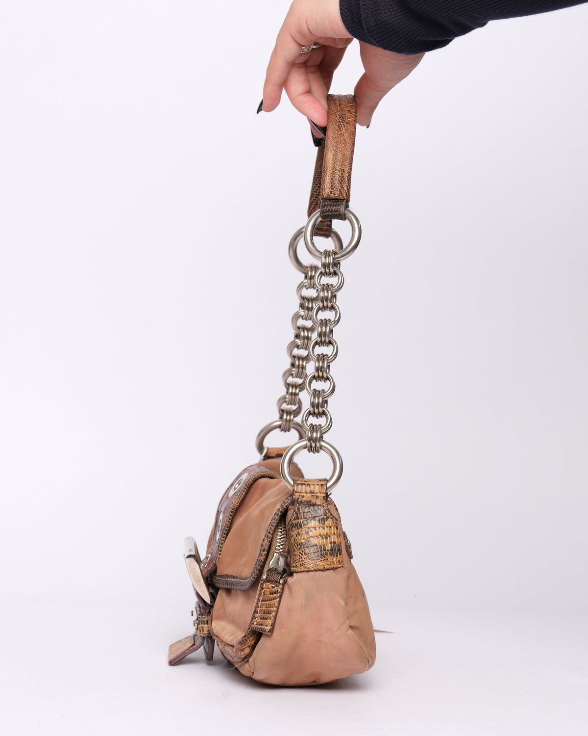 Prada Brown Tortoise & Nylon Double Pocket Shoulder Bag