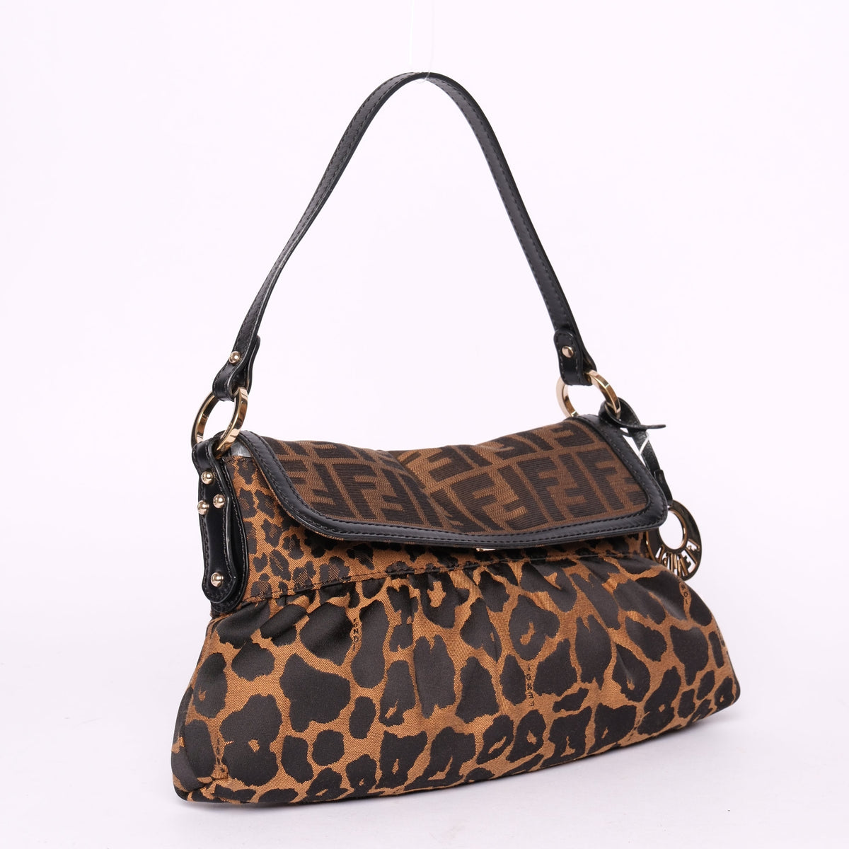 Fendi Brown Nylon & Leather Cheetah Print Zucca Monogram Chef Bag
