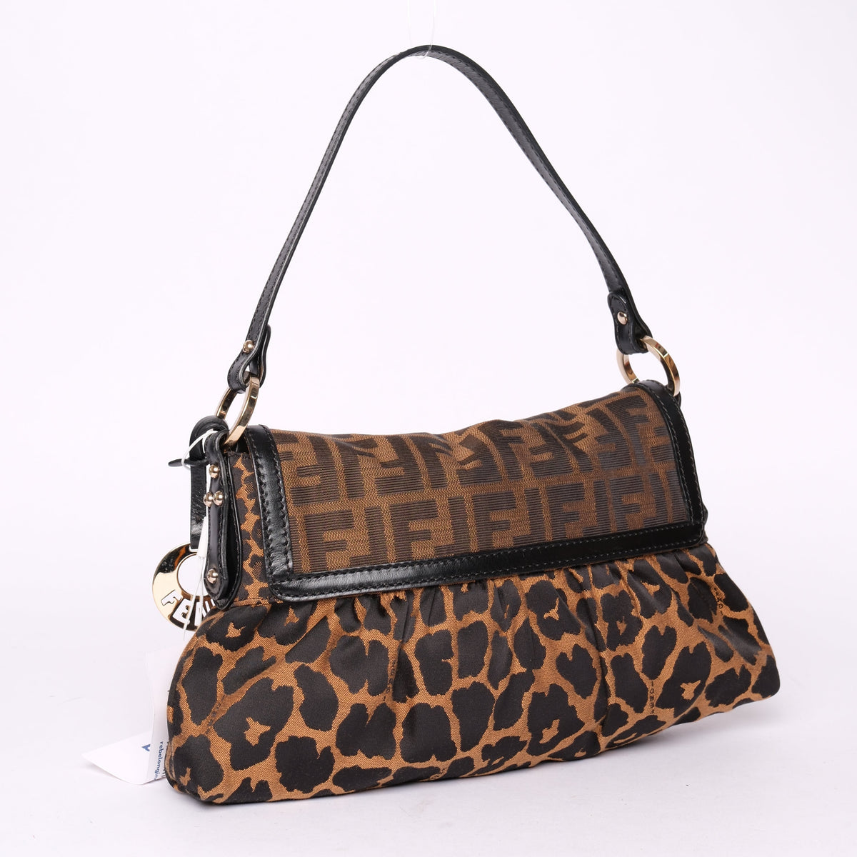 Fendi Brown Nylon & Leather Cheetah Print Zucca Monogram Chef Bag