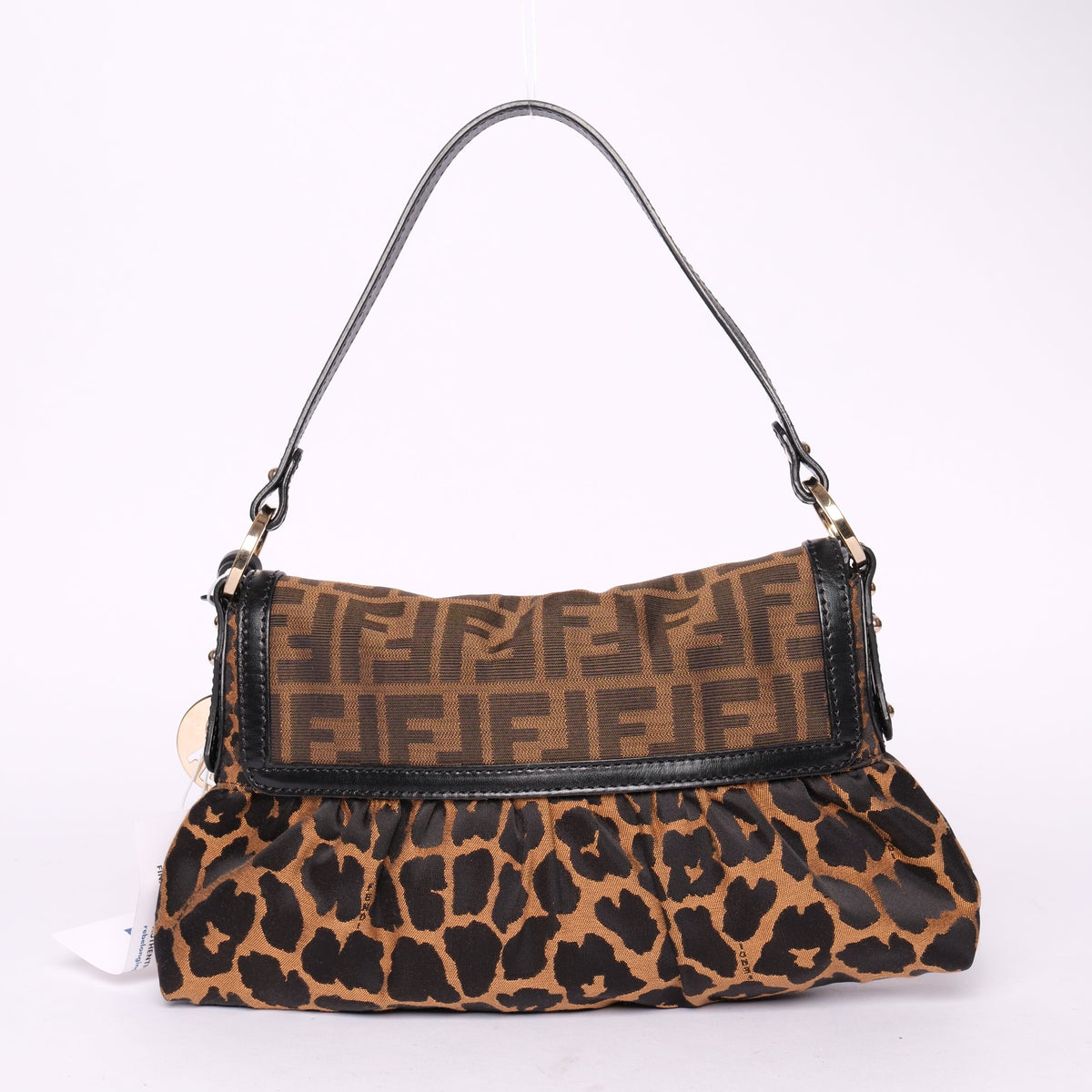 Fendi Brown Nylon & Leather Cheetah Print Zucca Monogram Chef Bag