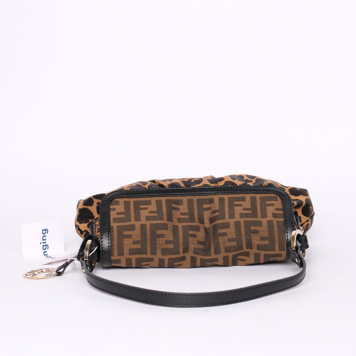 Fendi Brown Nylon & Leather Cheetah Print Zucca Monogram Chef Bag