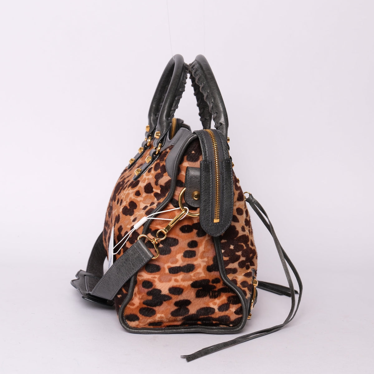 Balenciaga Cheetah Printed Pony-Hair & Leather City Bag