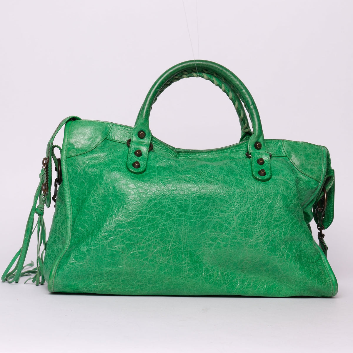 Balenciaga Green Leather City Bag Brass HW