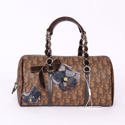 Christian Dior Brown Coated Canvas Trotter Monogram Romantique Boston Bag