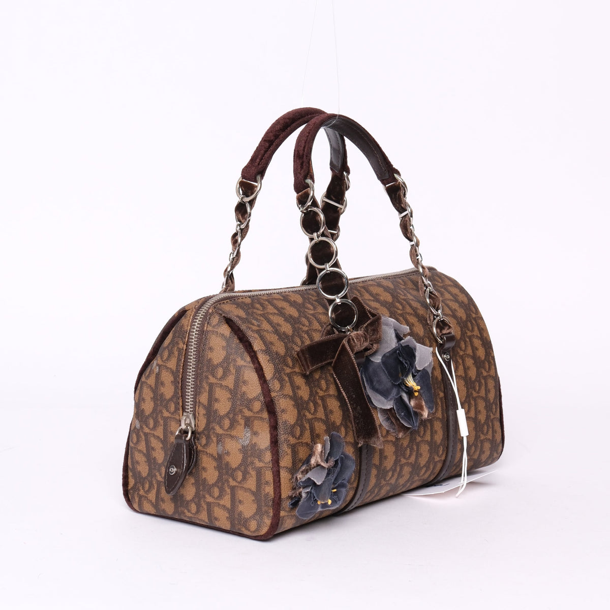 Christian Dior Brown Coated Canvas Trotter Monogram Romantique Boston Bag
