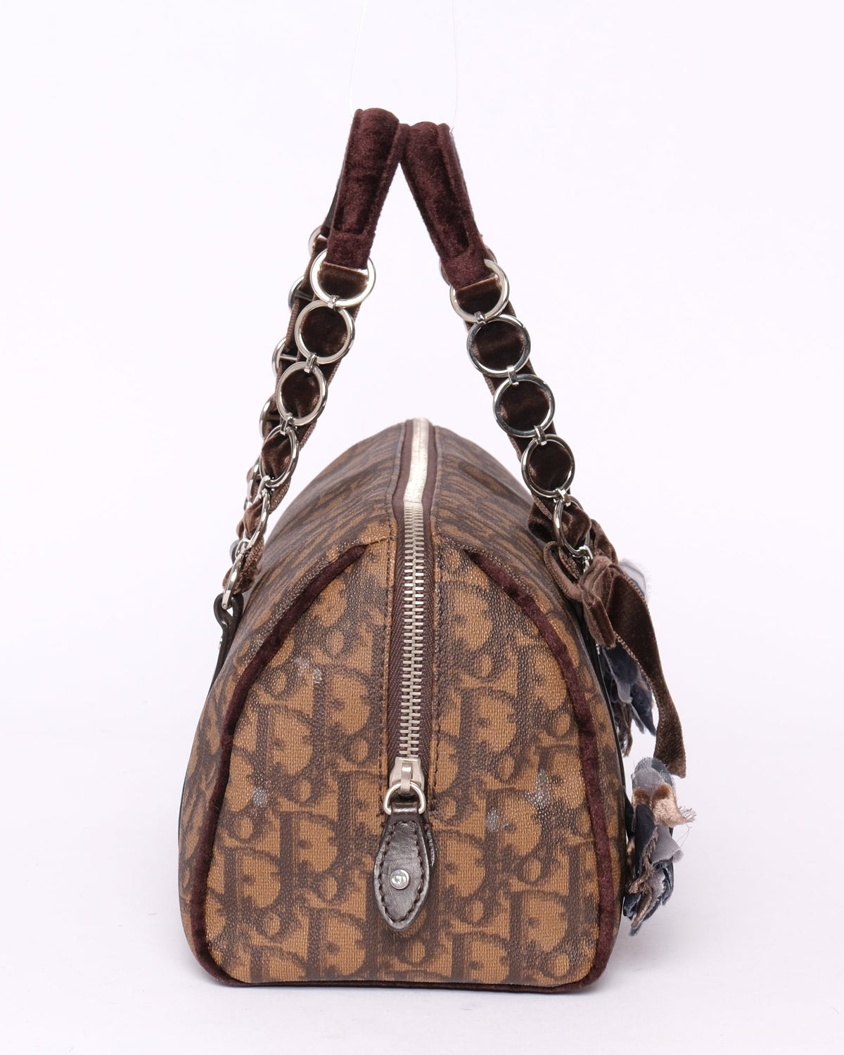 Christian Dior Brown Coated Canvas Trotter Monogram Romantique Boston Bag
