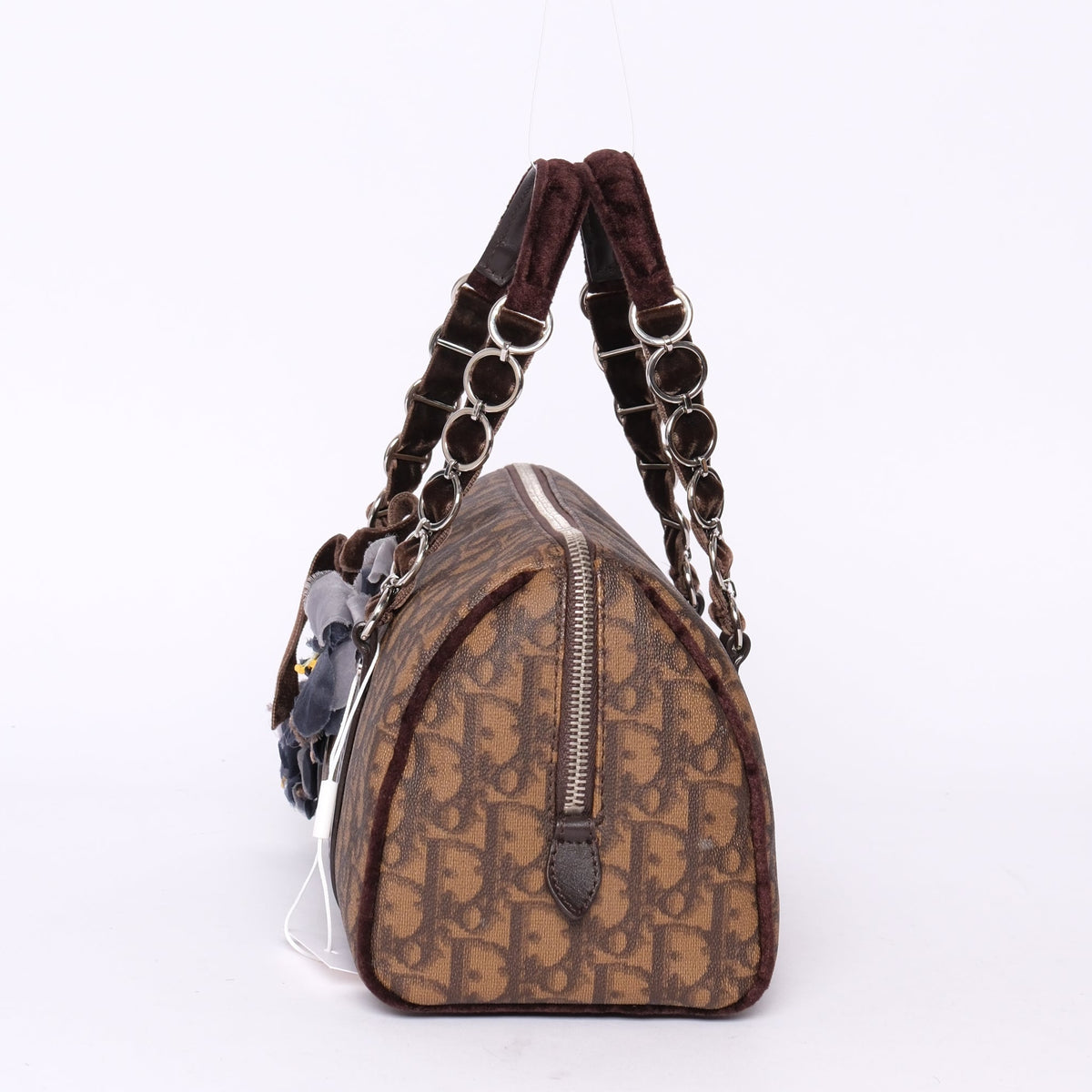 Christian Dior Brown Coated Canvas Trotter Monogram Romantique Boston Bag