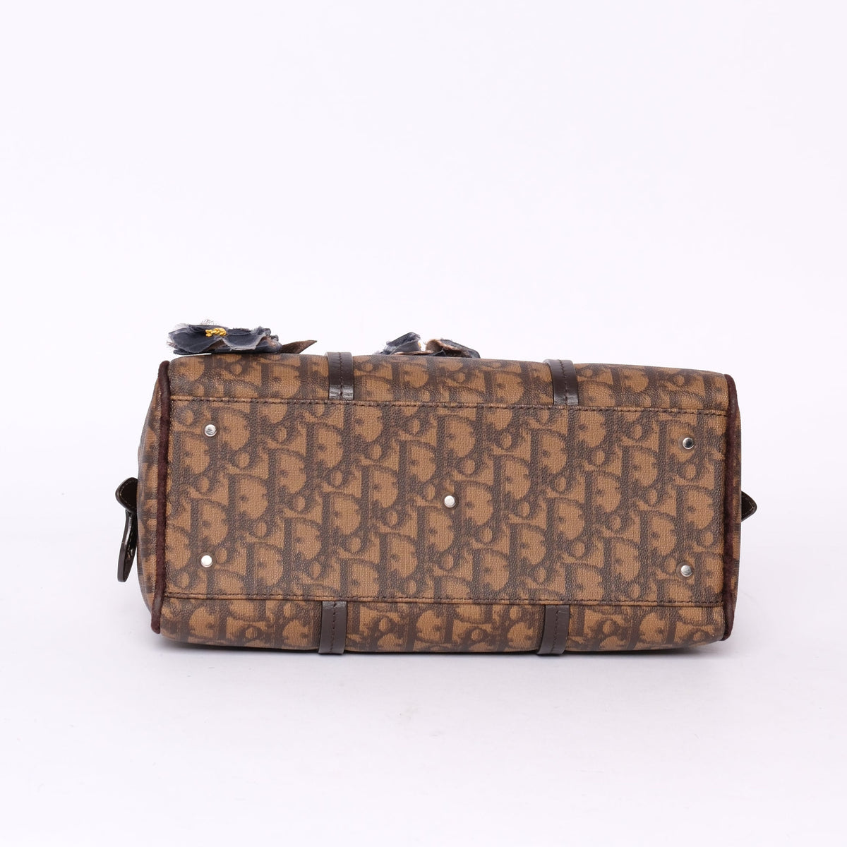 Christian Dior Brown Coated Canvas Trotter Monogram Romantique Boston Bag