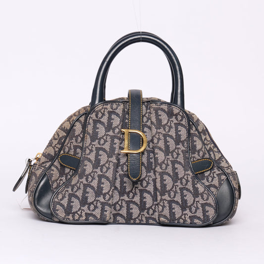 Christian Dior Navy Canvas Trotter Monogram Mini Double Saddle Bowler