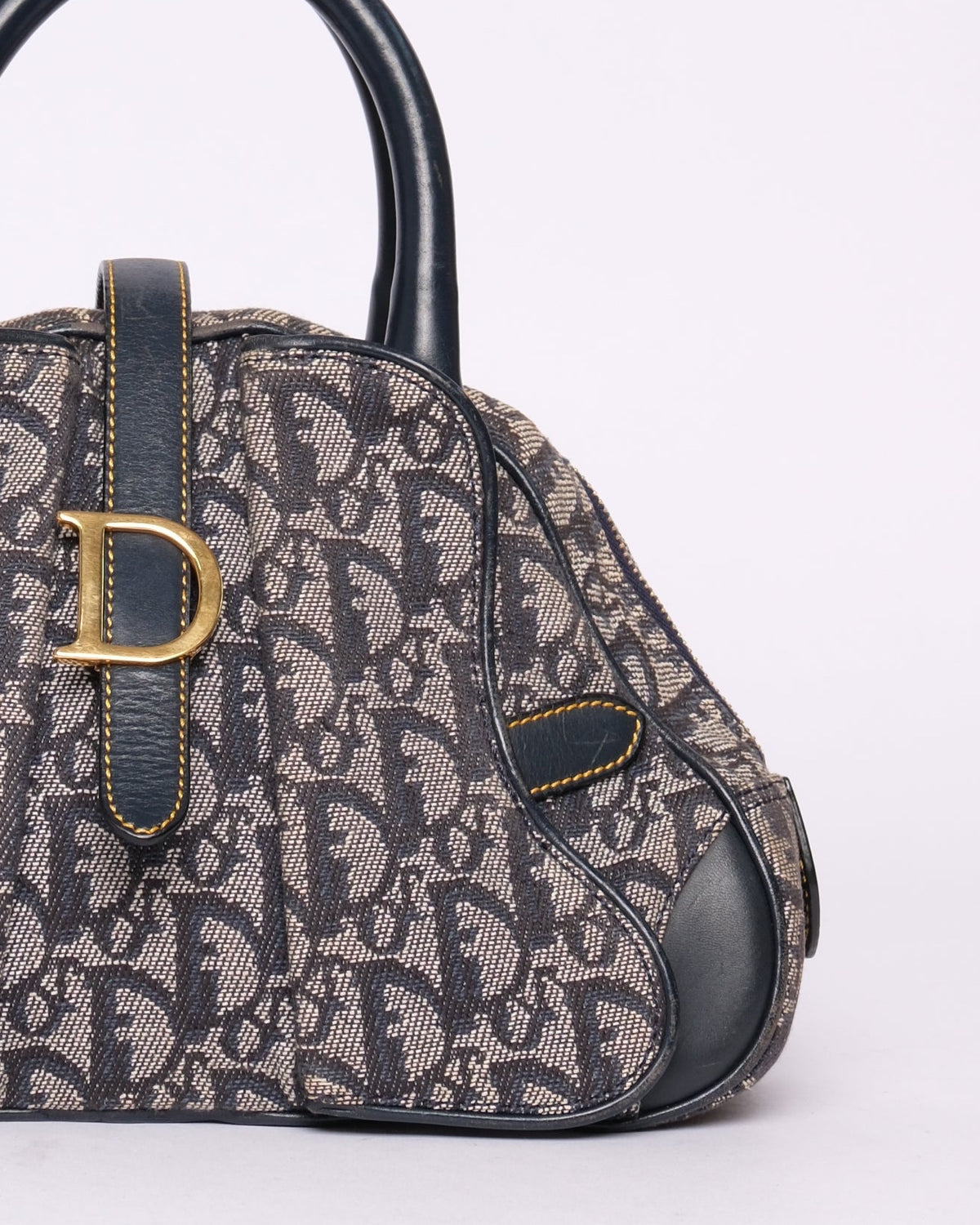 Christian Dior Navy Canvas Trotter Monogram Mini Double Saddle Bowler