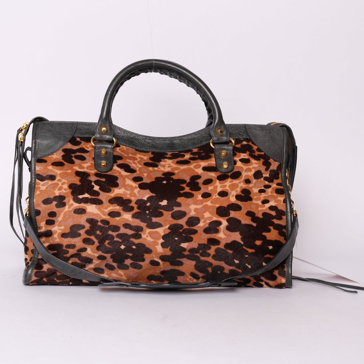 Balenciaga Cheetah Printed Pony-Hair & Leather City Bag