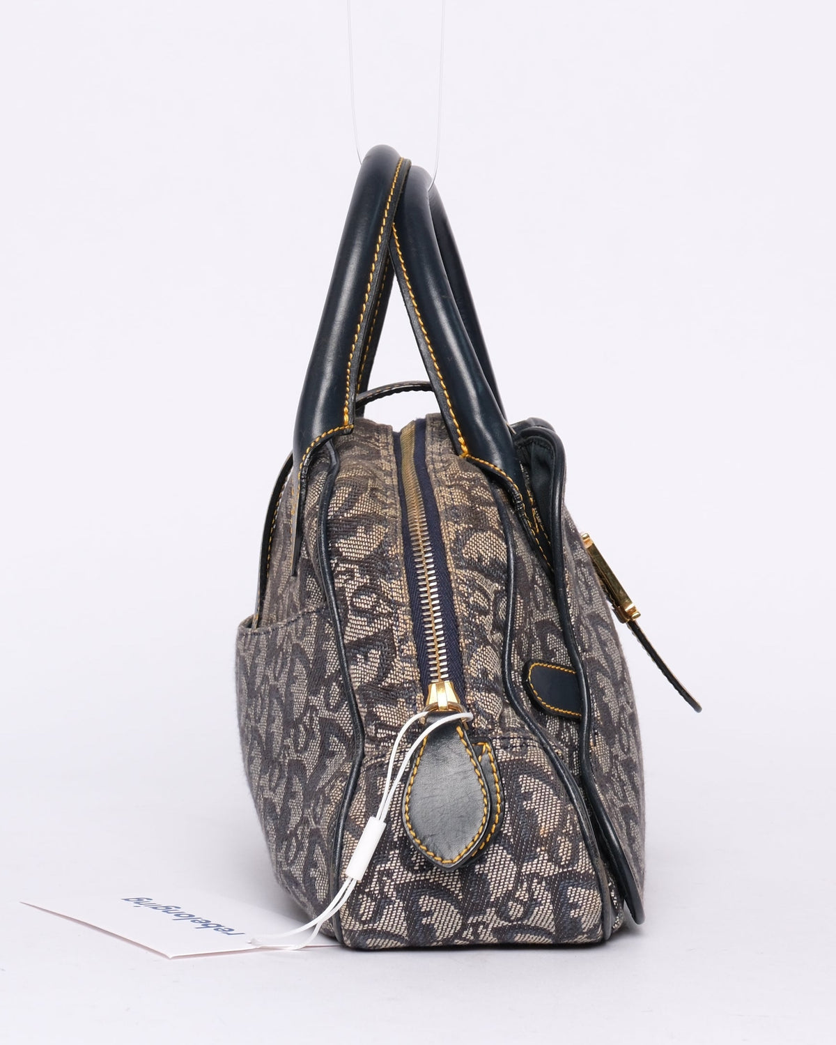 Christian Dior Navy Canvas Trotter Monogram Mini Double Saddle Bowler