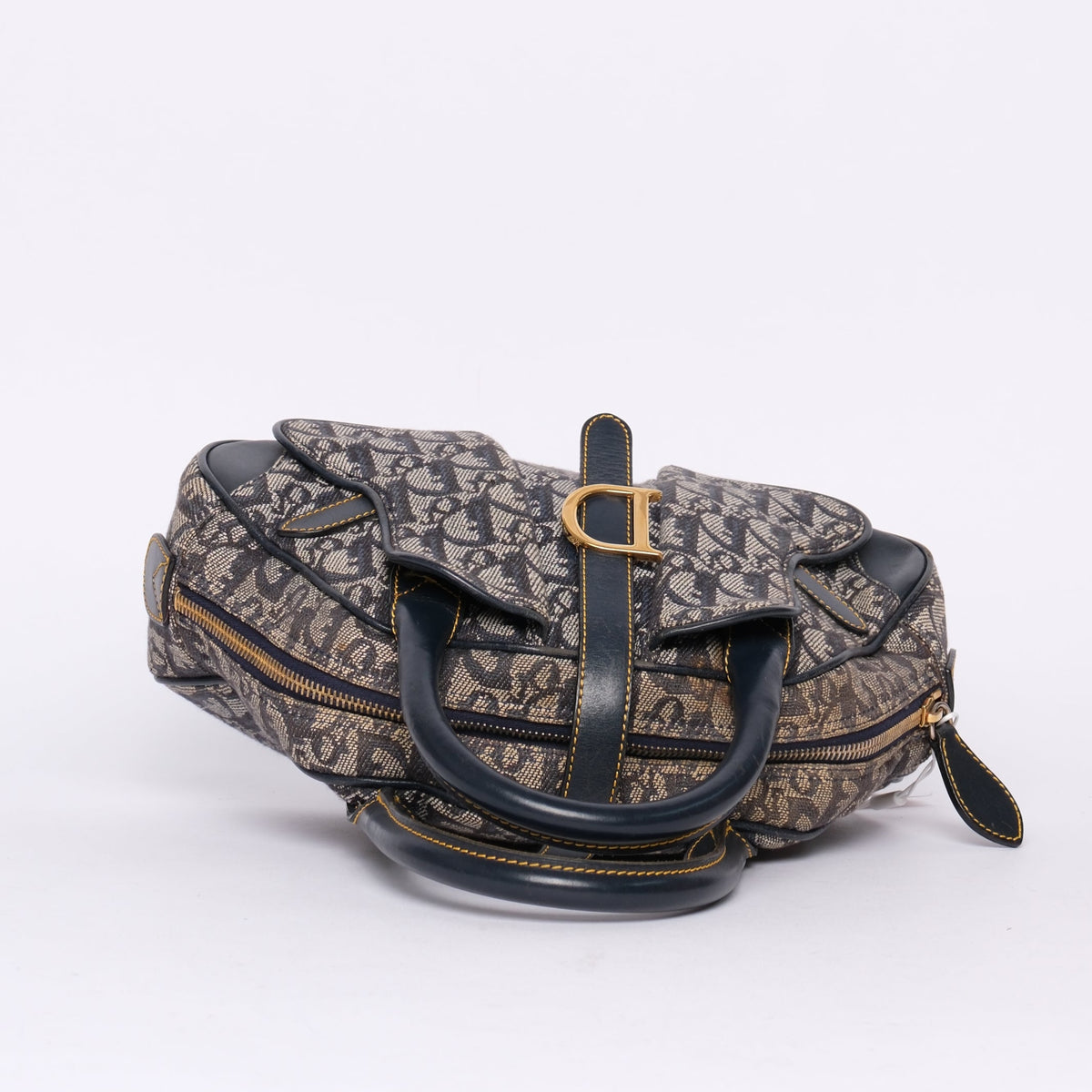 Christian Dior Navy Canvas Trotter Monogram Mini Double Saddle Bowler