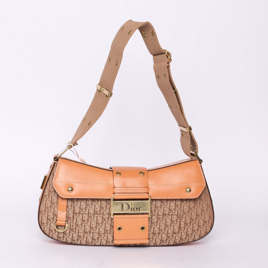 Christian Dior Beige Cavnas & Leather Trotter Monogram Street Chic Columbus Bag