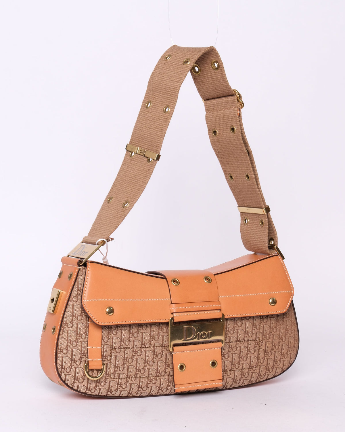 Christian Dior Beige Cavnas & Leather Trotter Monogram Street Chic Columbus Bag