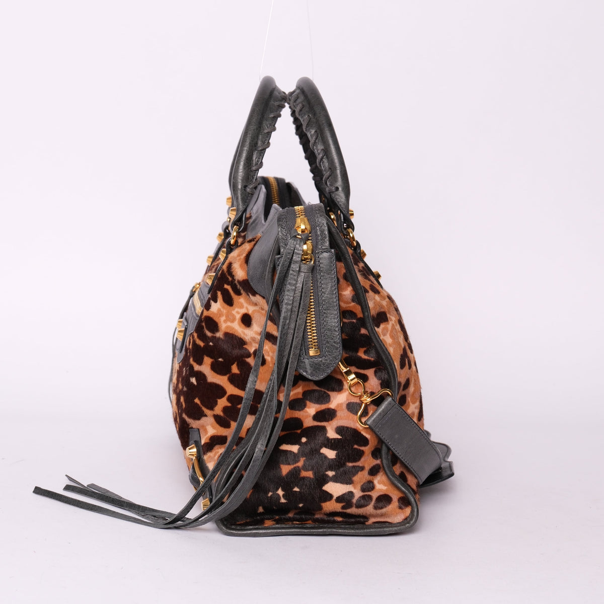 Balenciaga Cheetah Printed Pony-Hair & Leather City Bag