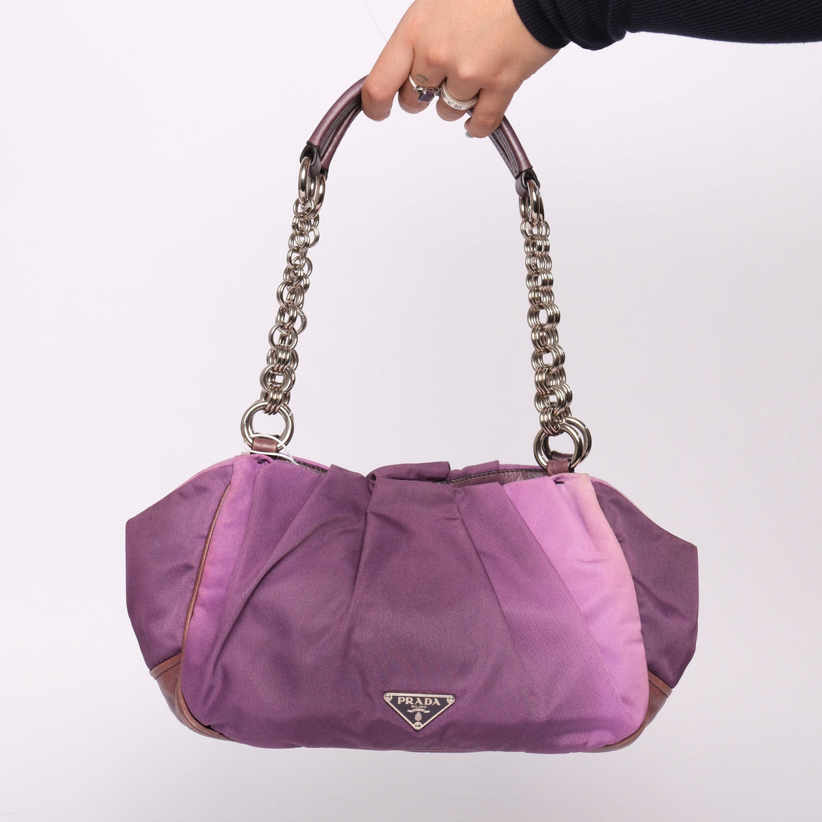 Prada Purple Ombre Nylon & Leather Shoulder Bag