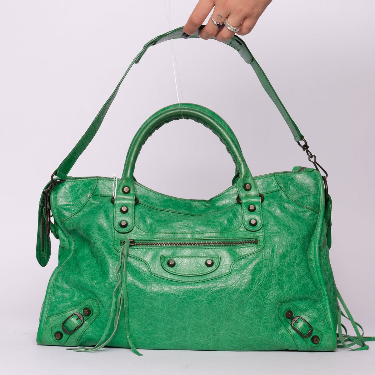 Balenciaga Green Leather City Bag Brass HW