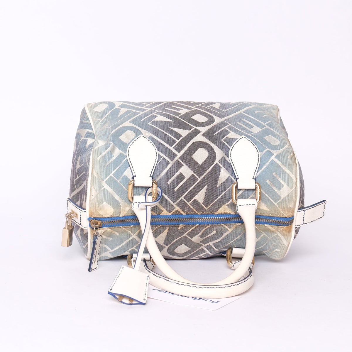 Fendi Blue Canvas Boston Bag
