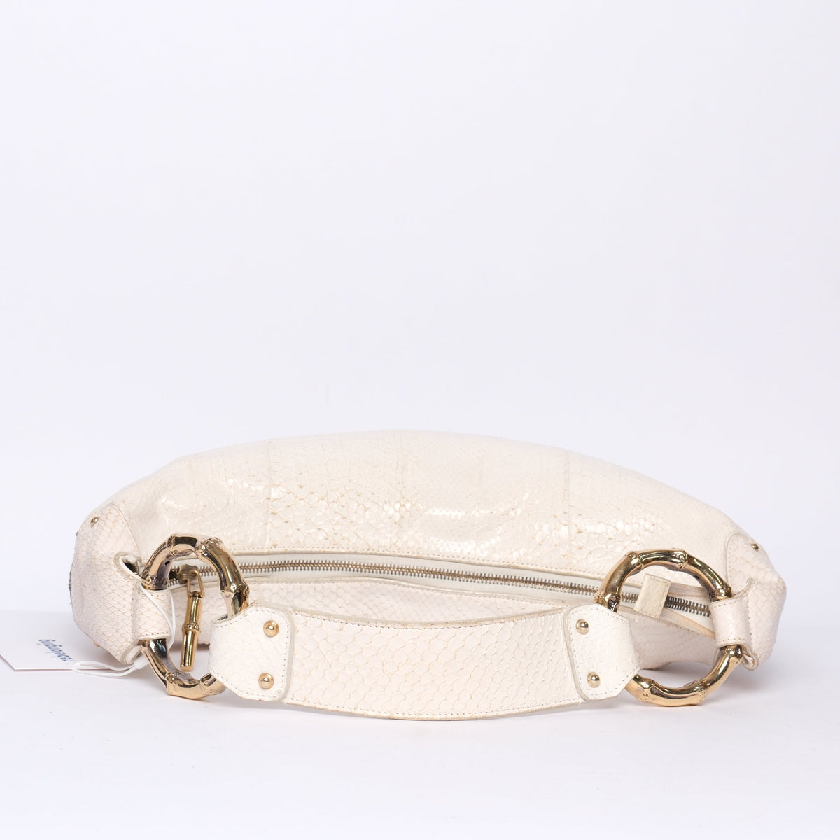 RARE Gucci White Python & Beaded Web Trim Bamboo Hardware Shoulder Bag
