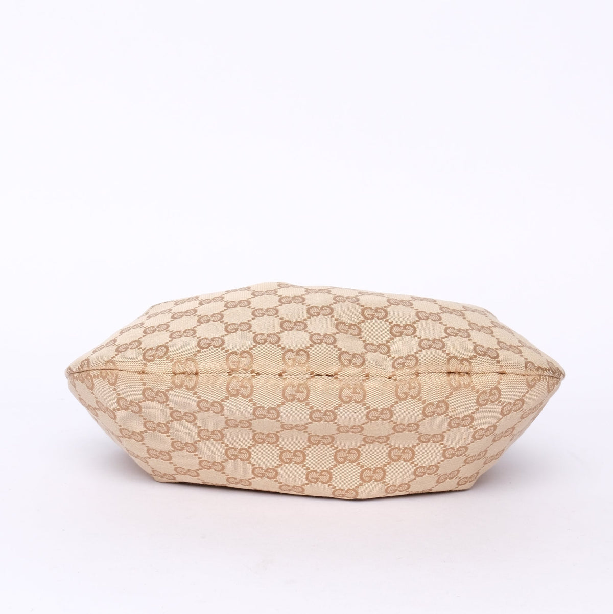 Gucci Beige Canvas Monogram Bamboo Handle Shoulder Bag