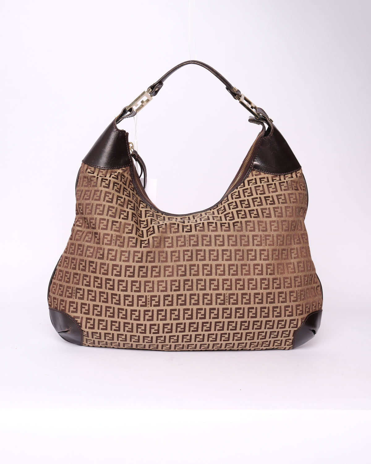 Fendi Brown Canvas & Leather Zucchino Monogram Shoulder Bag