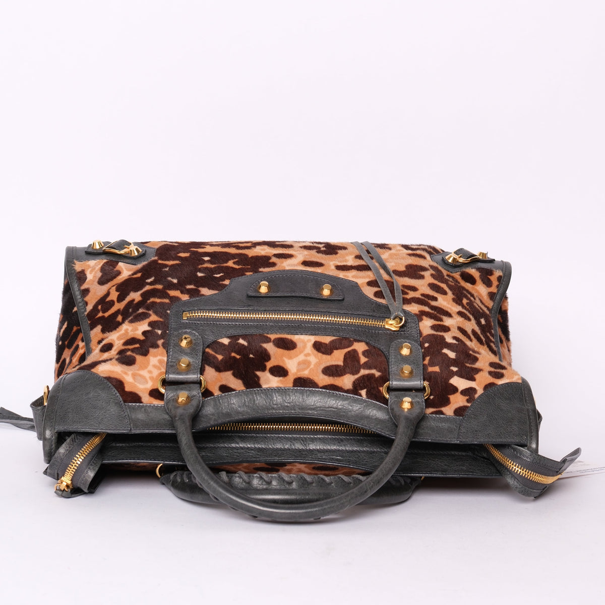 Balenciaga Cheetah Printed Pony-Hair & Leather City Bag