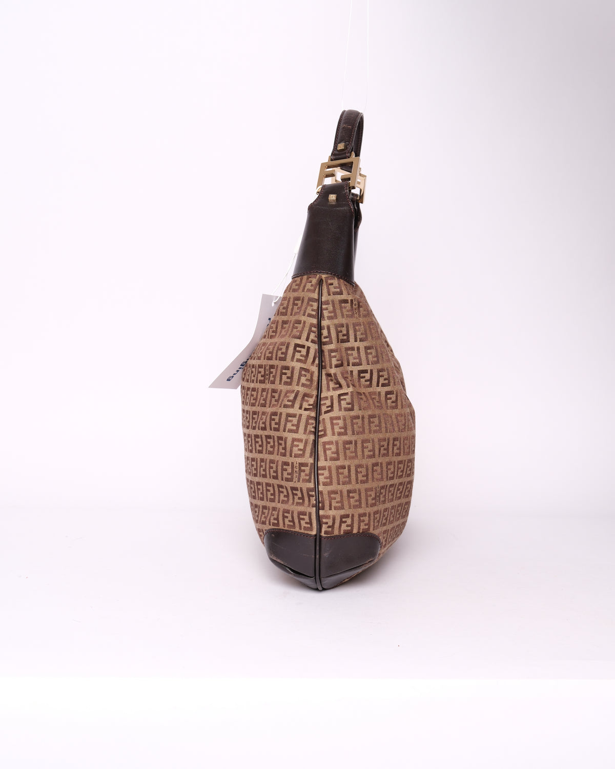 Fendi Brown Canvas & Leather Zucchino Monogram Shoulder Bag