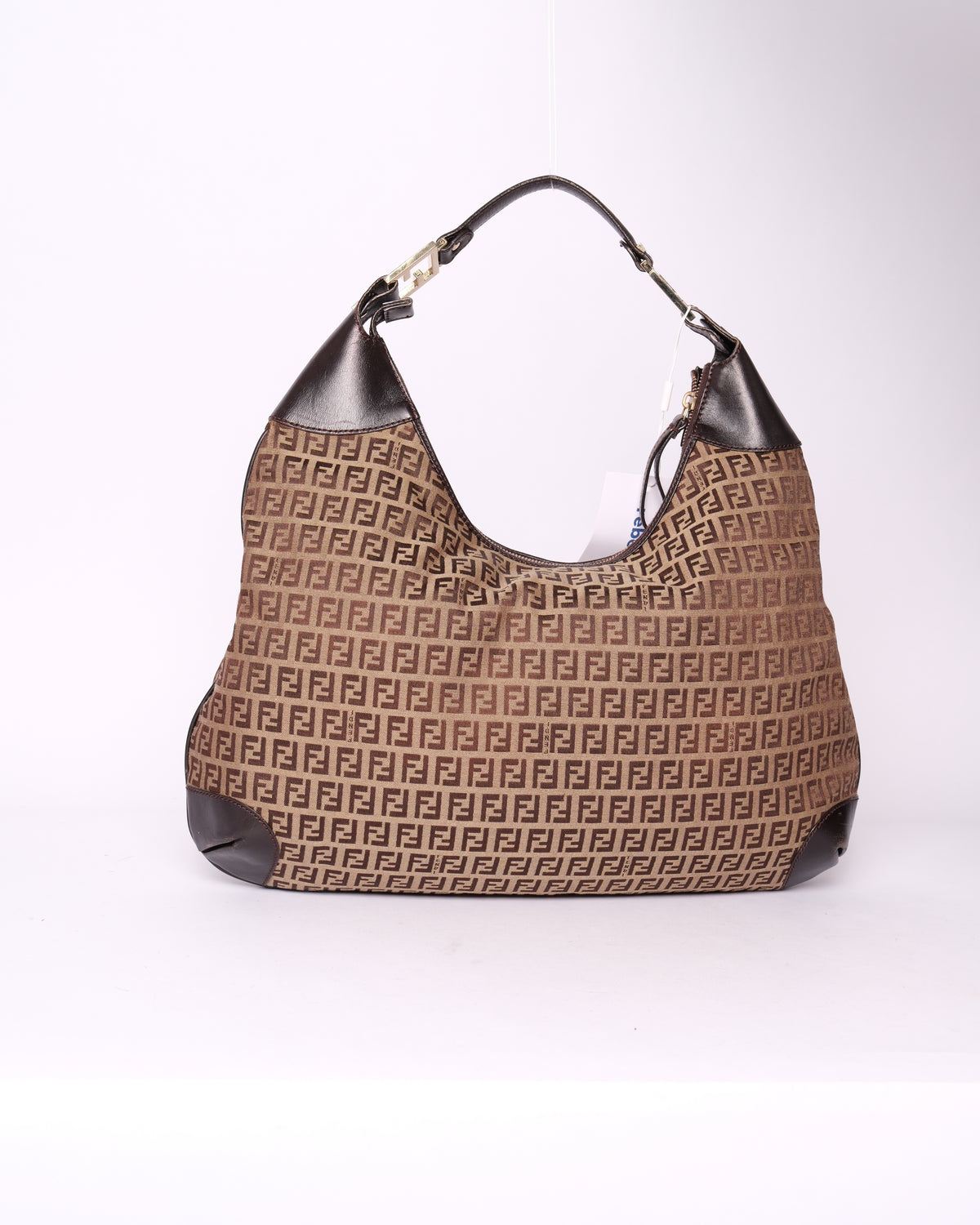 Fendi Brown Canvas & Leather Zucchino Monogram Shoulder Bag