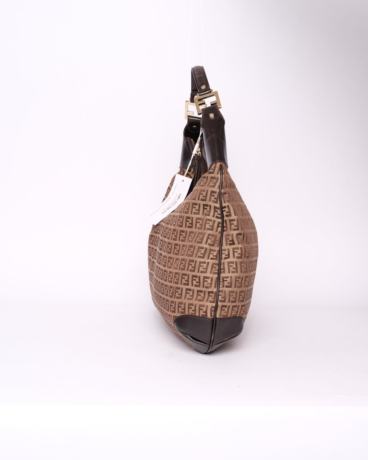 Fendi Brown Canvas & Leather Zucchino Monogram Shoulder Bag