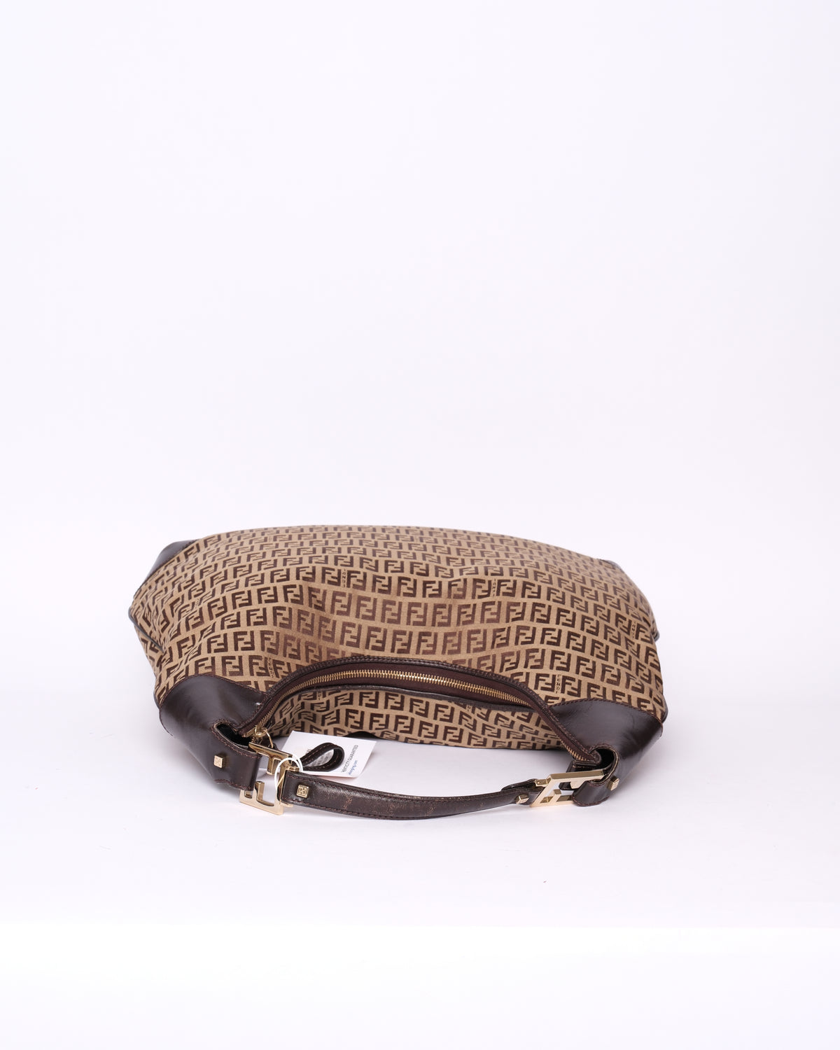 Fendi Brown Canvas & Leather Zucchino Monogram Shoulder Bag