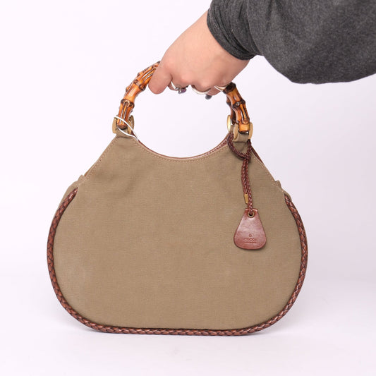 Gucci Bamboo Handle Khaki Mini Tote
