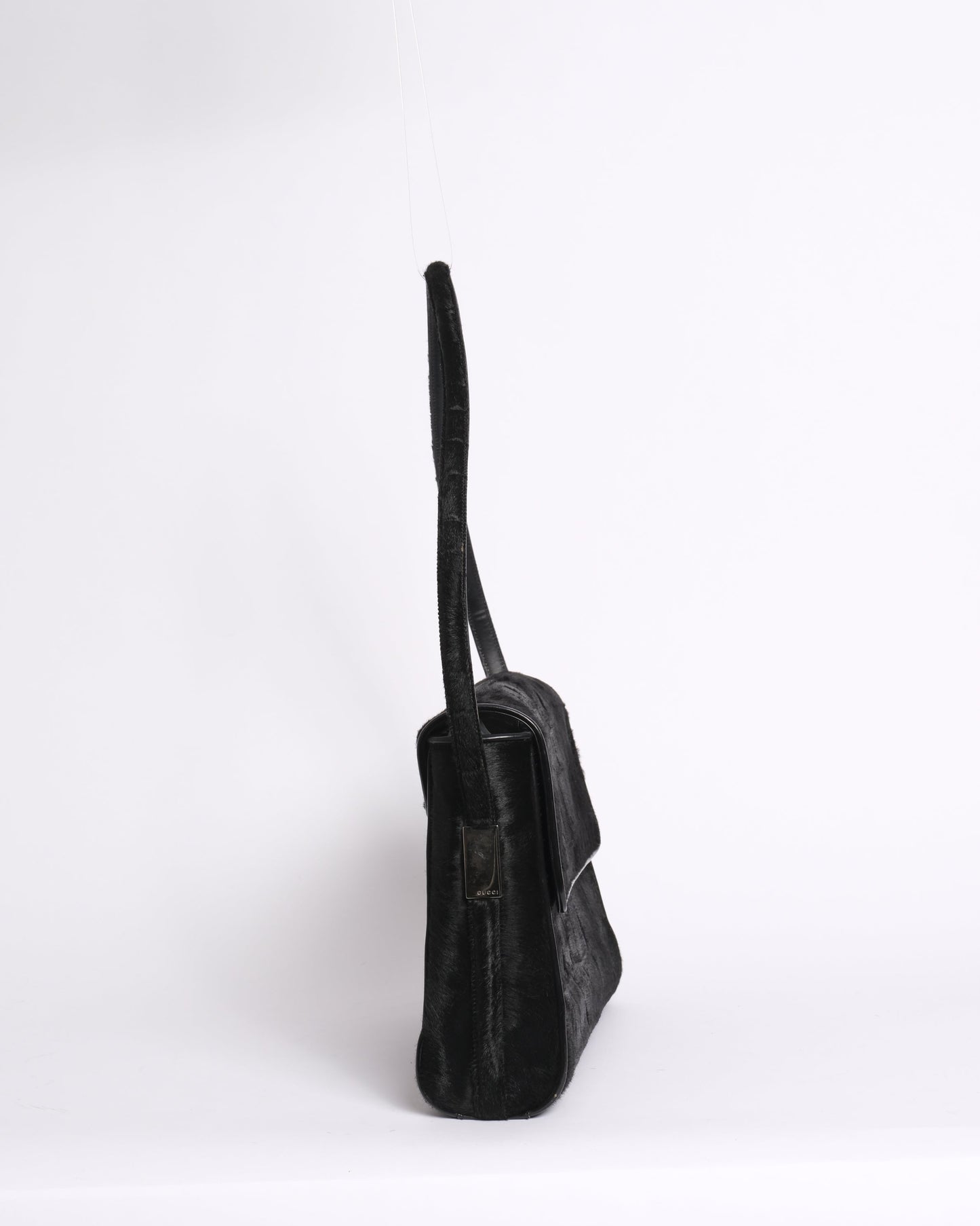 Gucci Black Crocodile Embossed Pony Hair Shoulder Bag