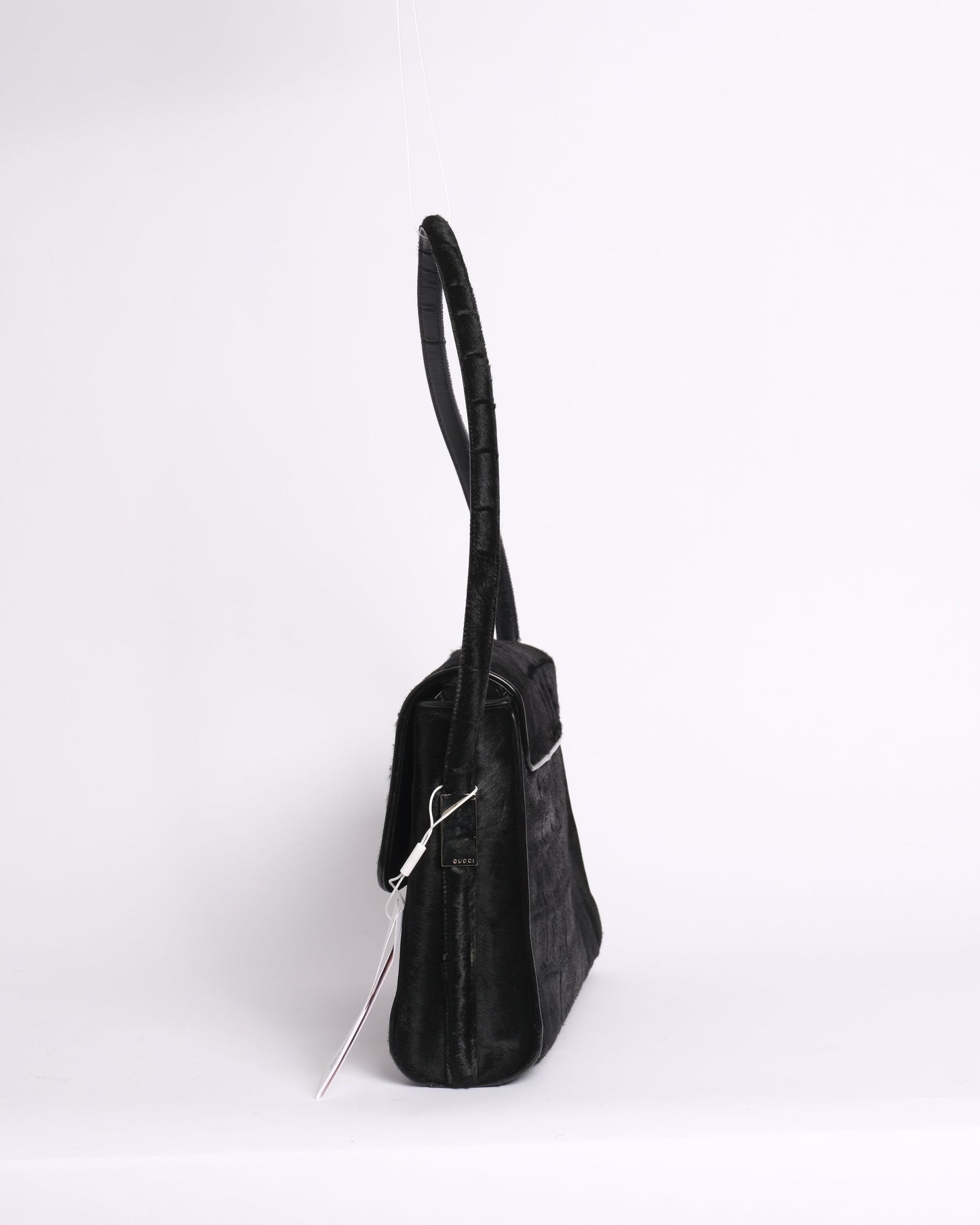 Gucci Black Crocodile Embossed Pony Hair Shoulder Bag