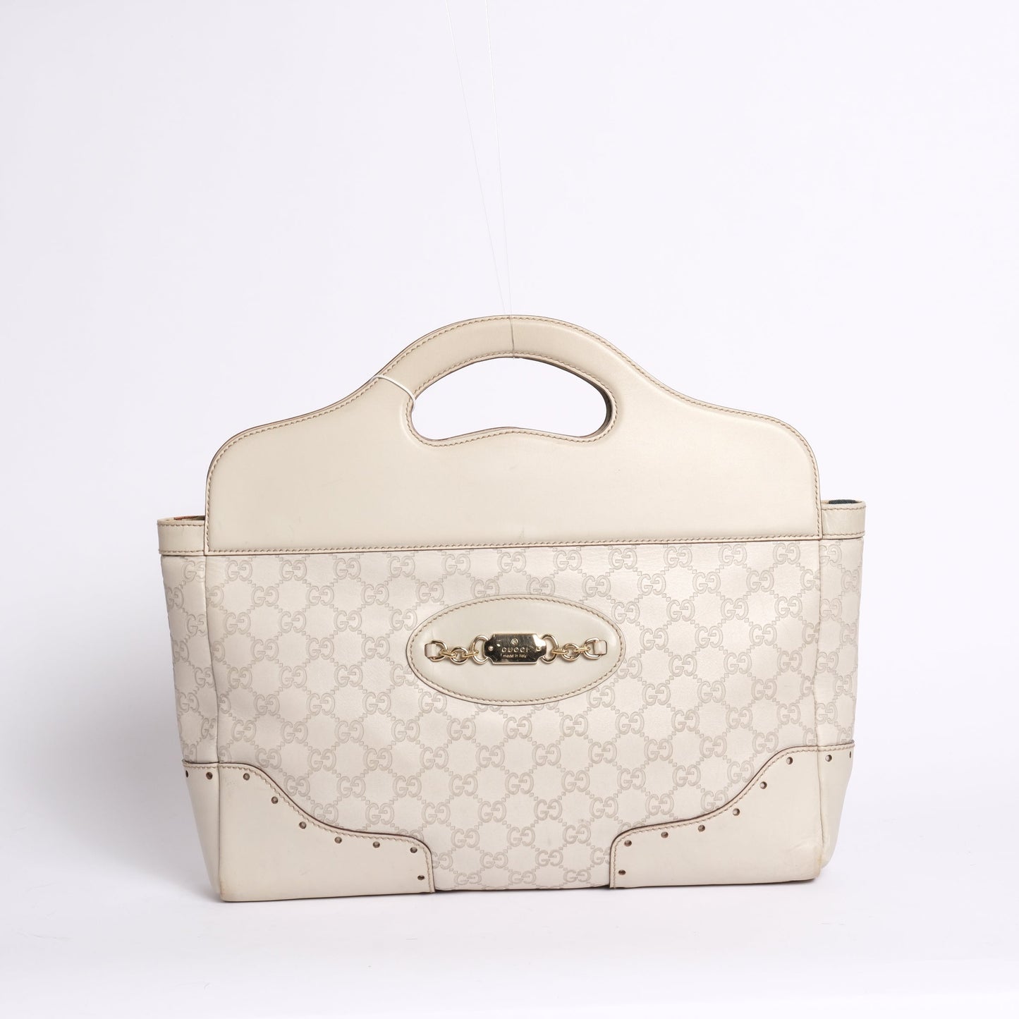 Gucci White Leather Monogram Guccissima Hobo Top Handle Bag