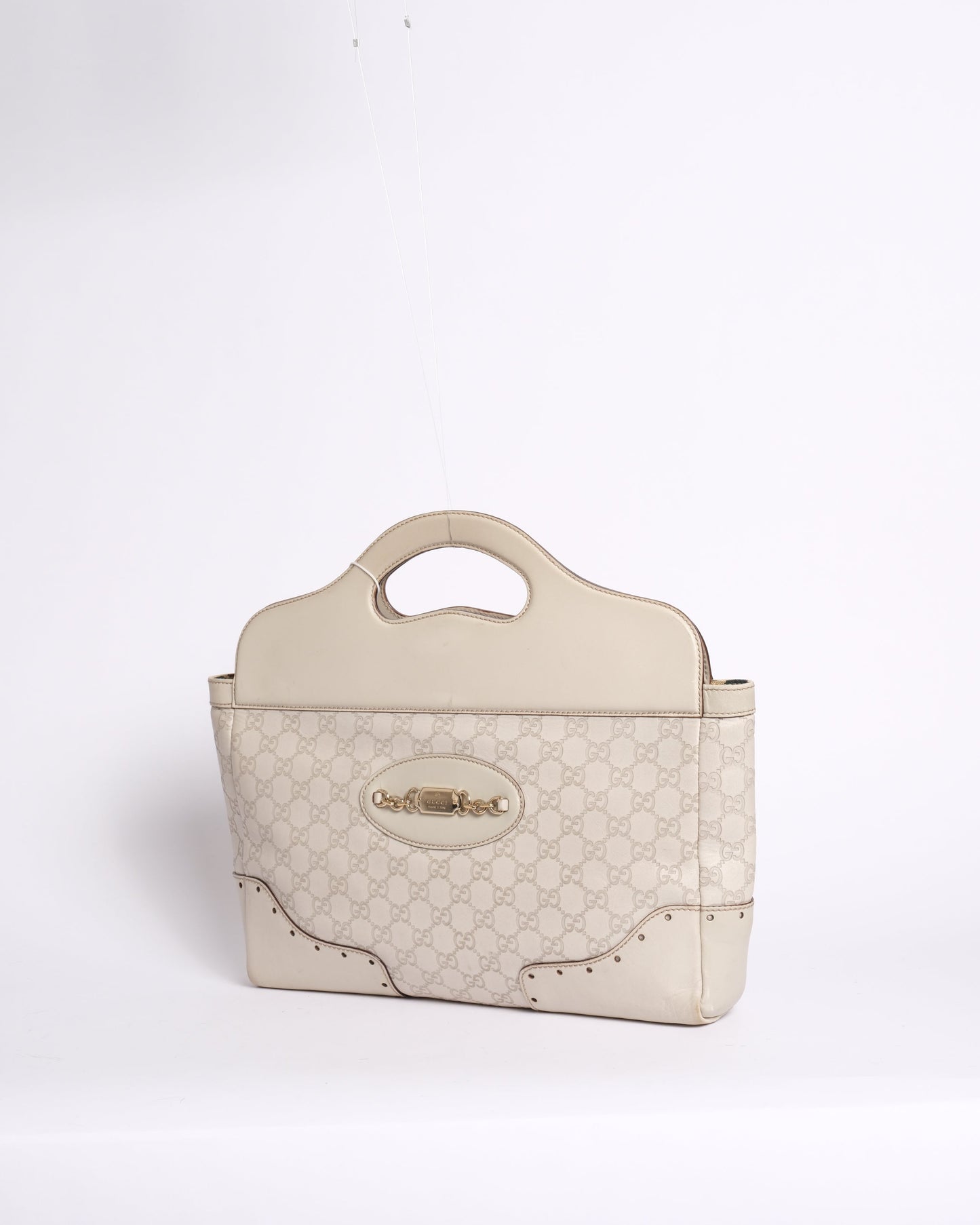 Gucci White Leather Monogram Guccissima Hobo Top Handle Bag