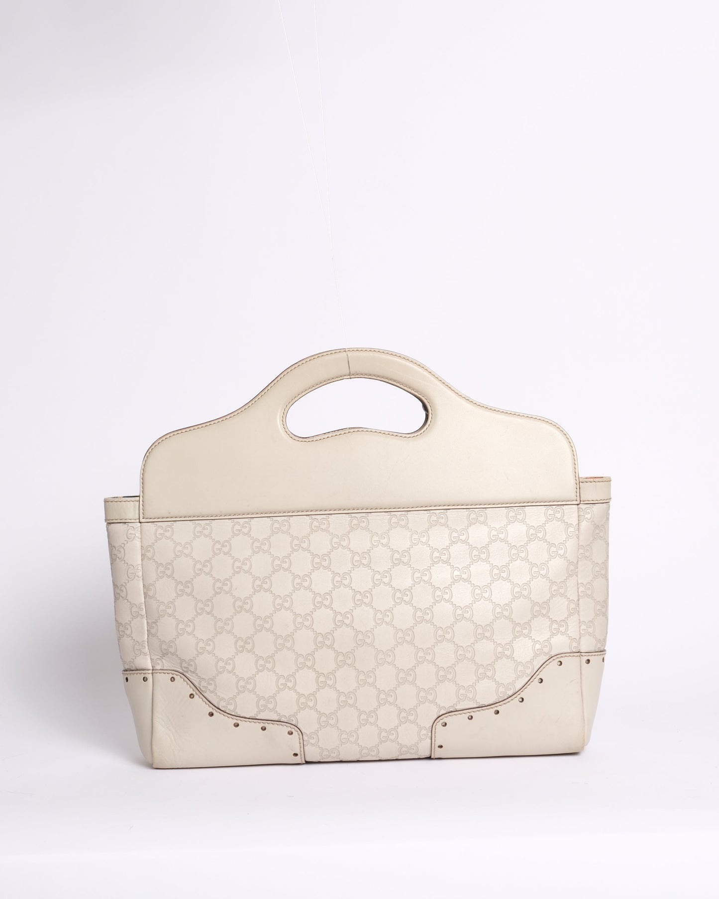 Gucci White Leather Monogram Guccissima Hobo Top Handle Bag