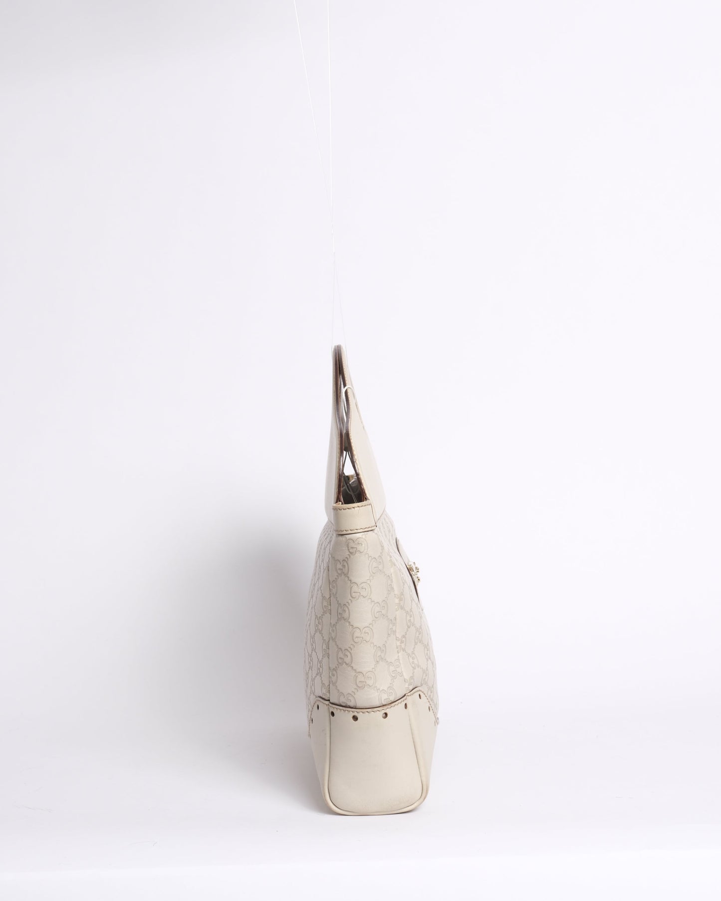 Gucci White Leather Monogram Guccissima Hobo Top Handle Bag
