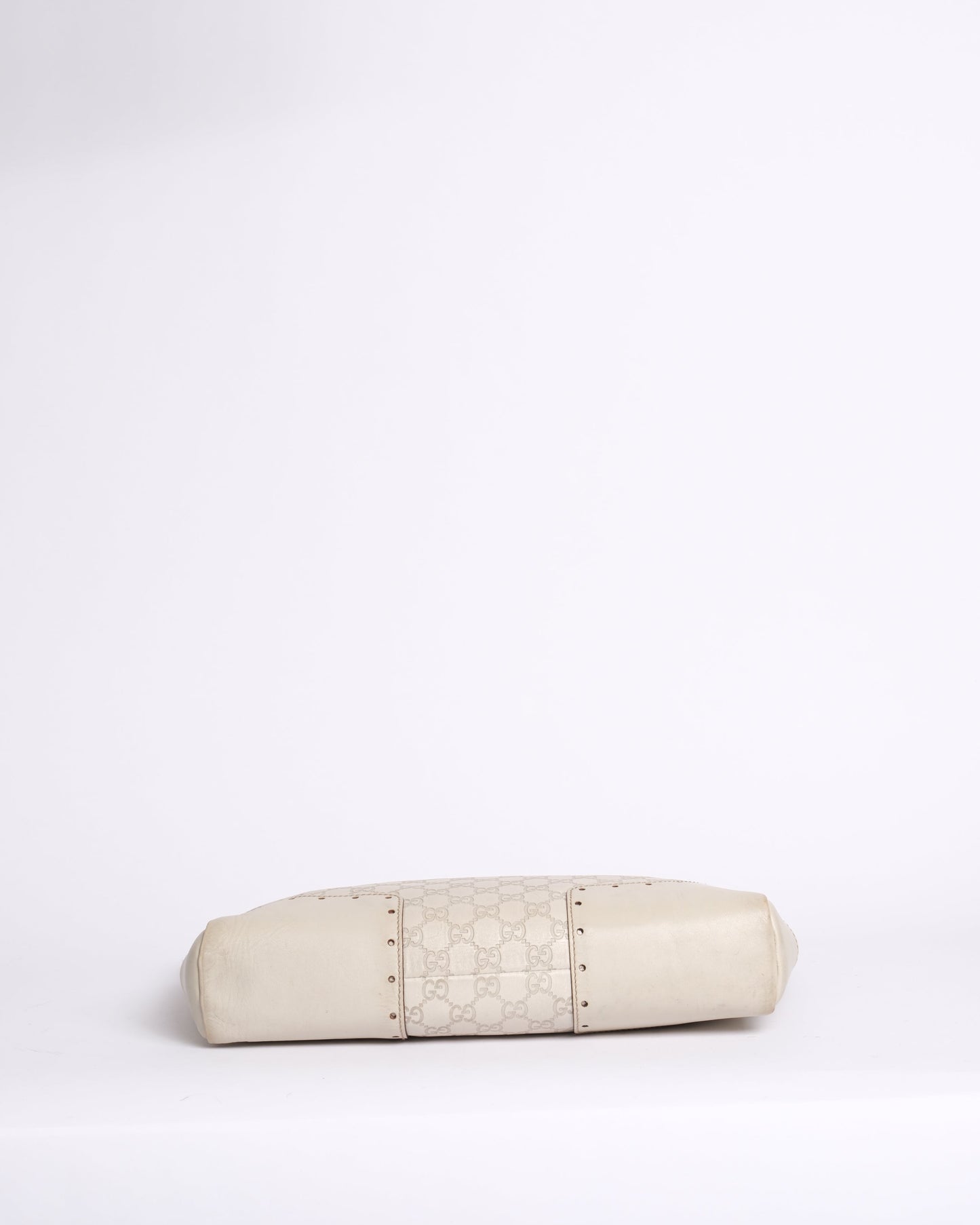 Gucci White Leather Monogram Guccissima Hobo Top Handle Bag