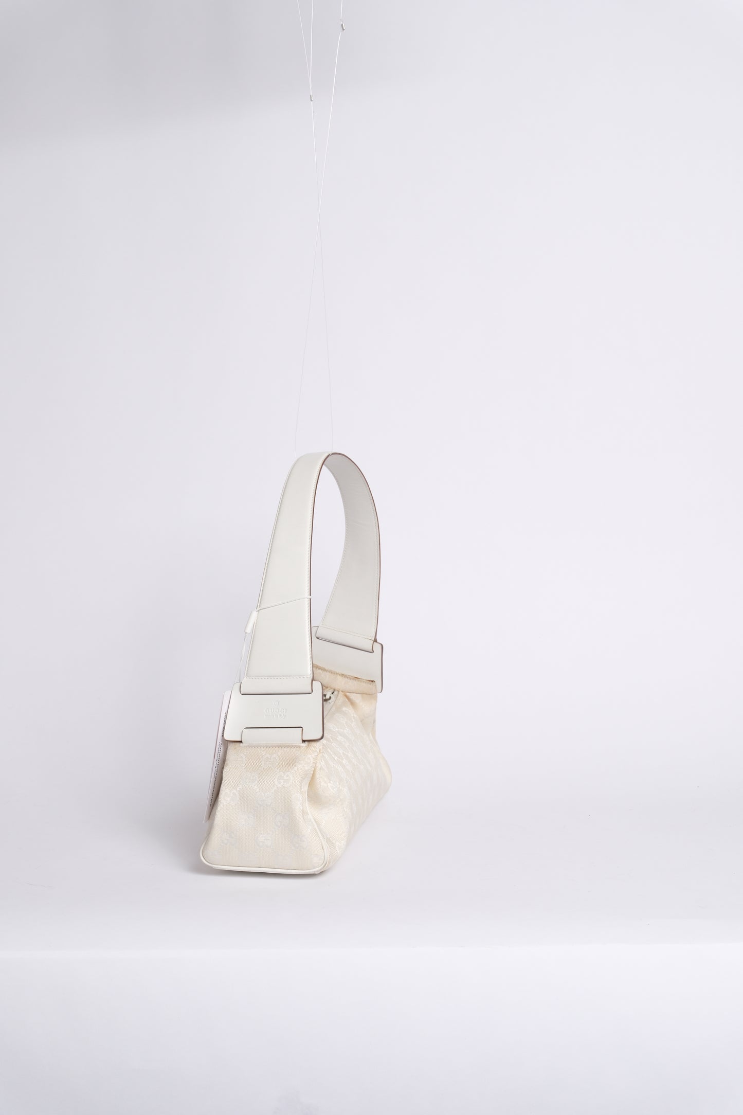 Gucci White Canvas Monogram Shoulder Bag