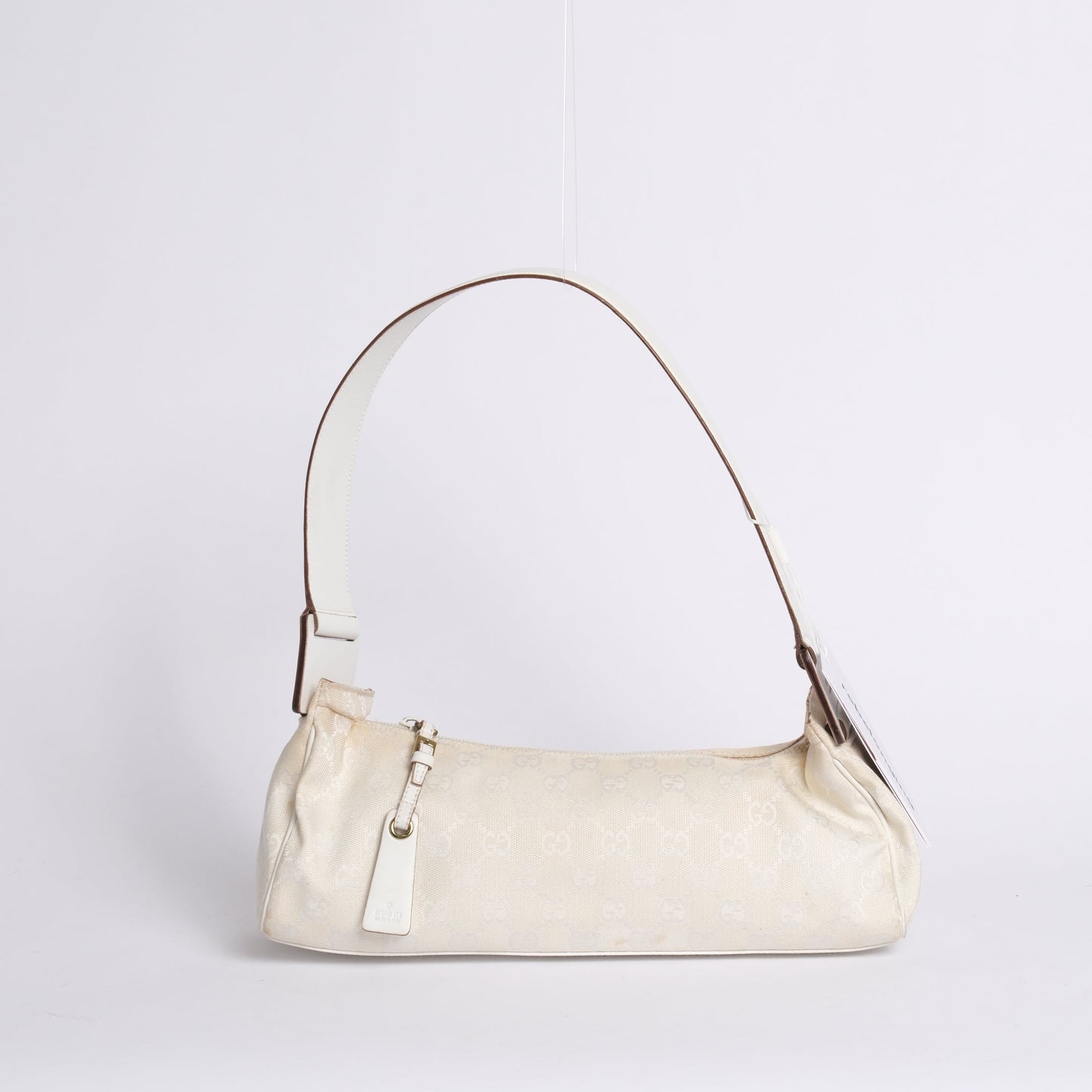 Gucci White Canvas Monogram Shoulder Bag