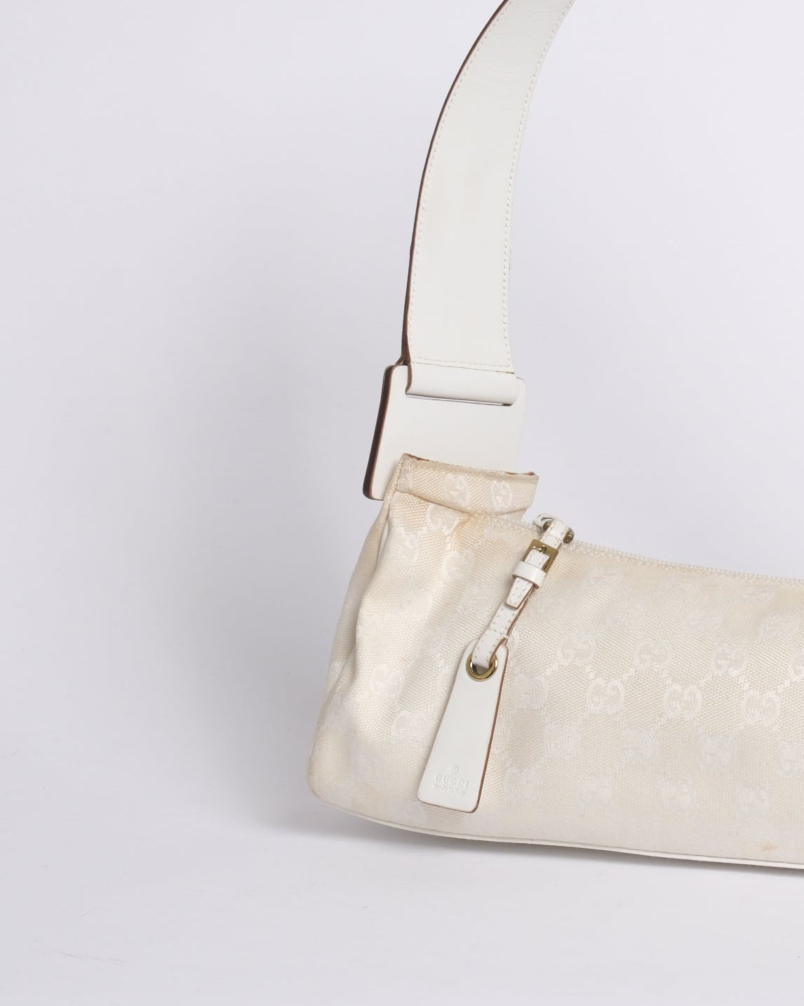 Gucci White Canvas Monogram Shoulder Bag