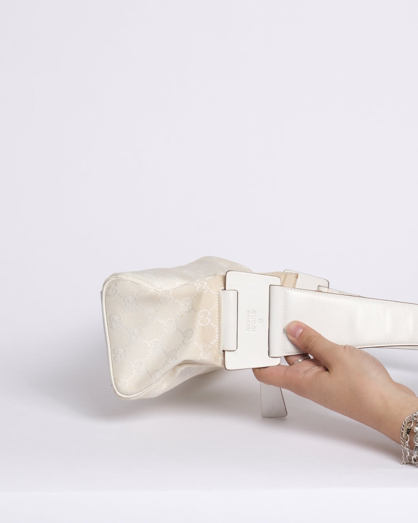 Gucci White Canvas Monogram Shoulder Bag