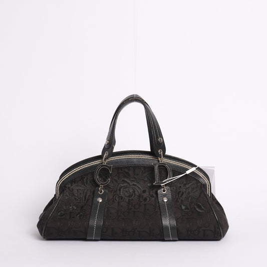 Christian Dior Black Trotter Embroidered Floral Bowler Bag