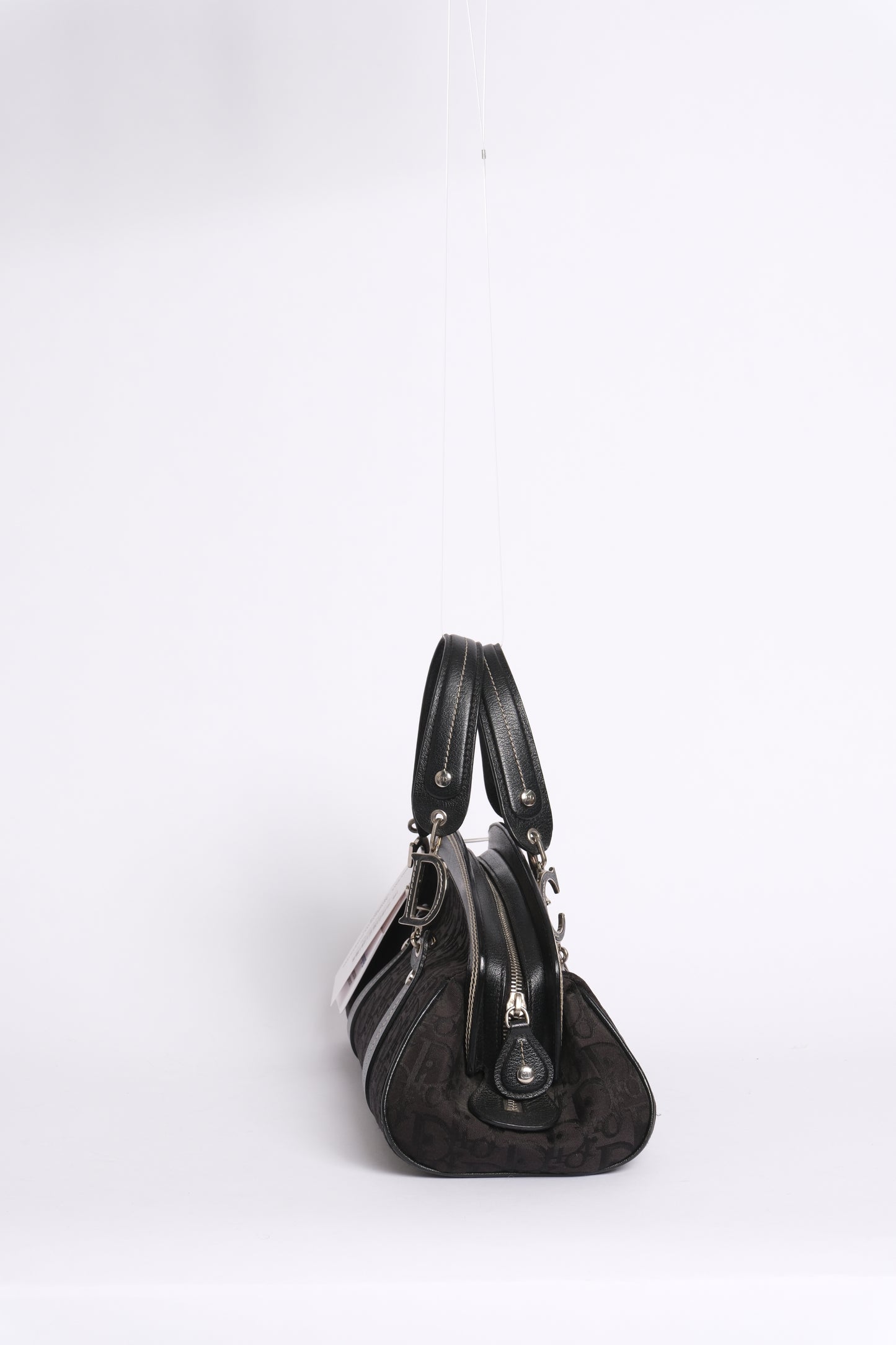 Christian Dior Black Trotter Embroidered Floral Bowler Bag